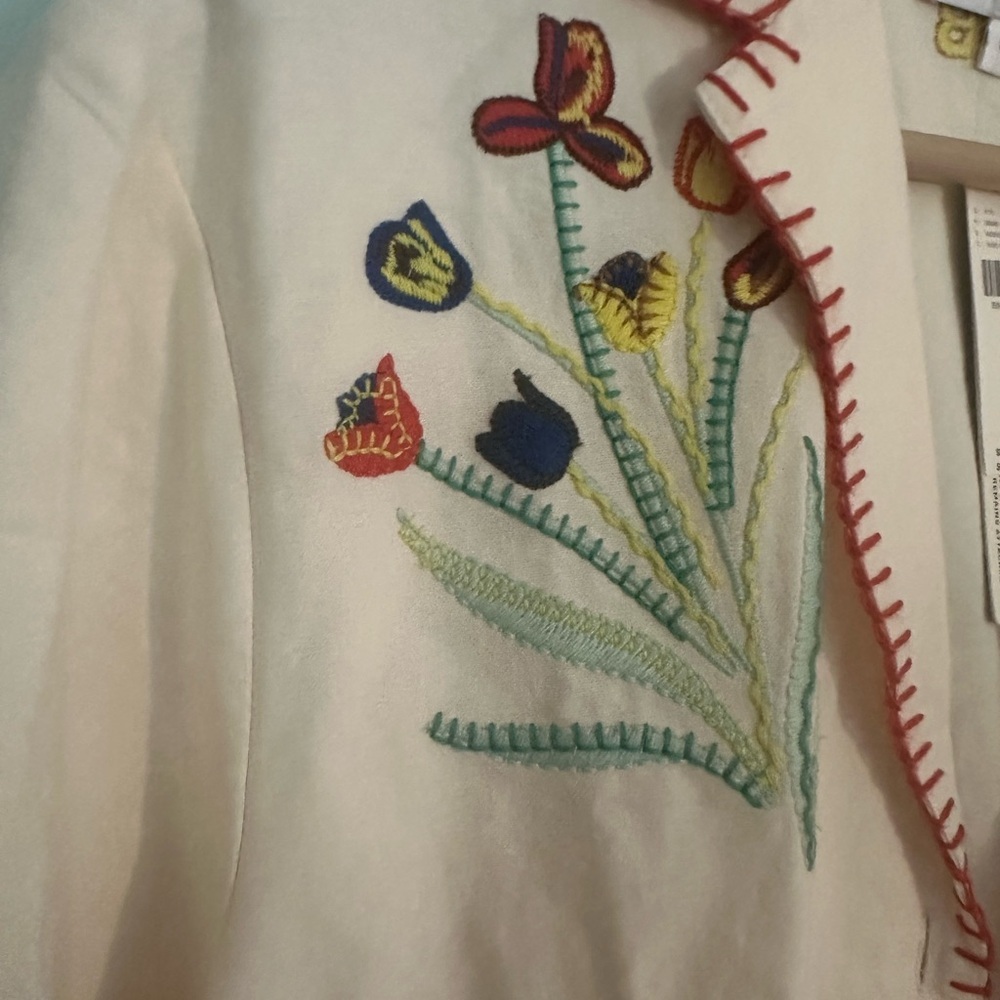 Hunter Bell Embroidered Cream Polly camp Shirt - Picture 7 of 11